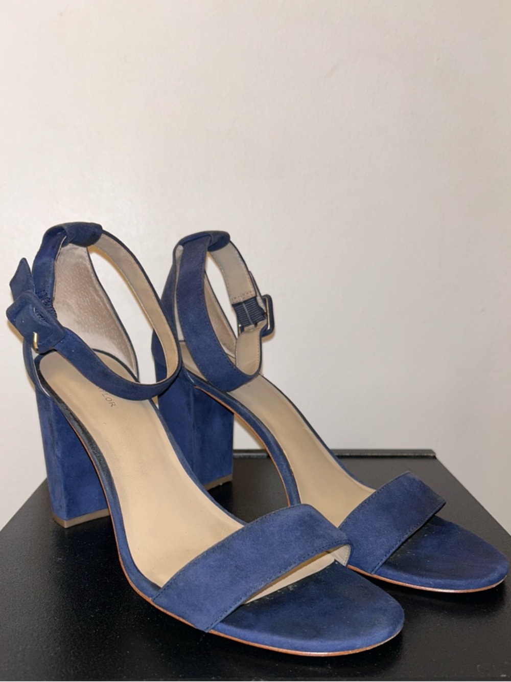 Ann Taylor Navy Suede Block Heel Sandals
